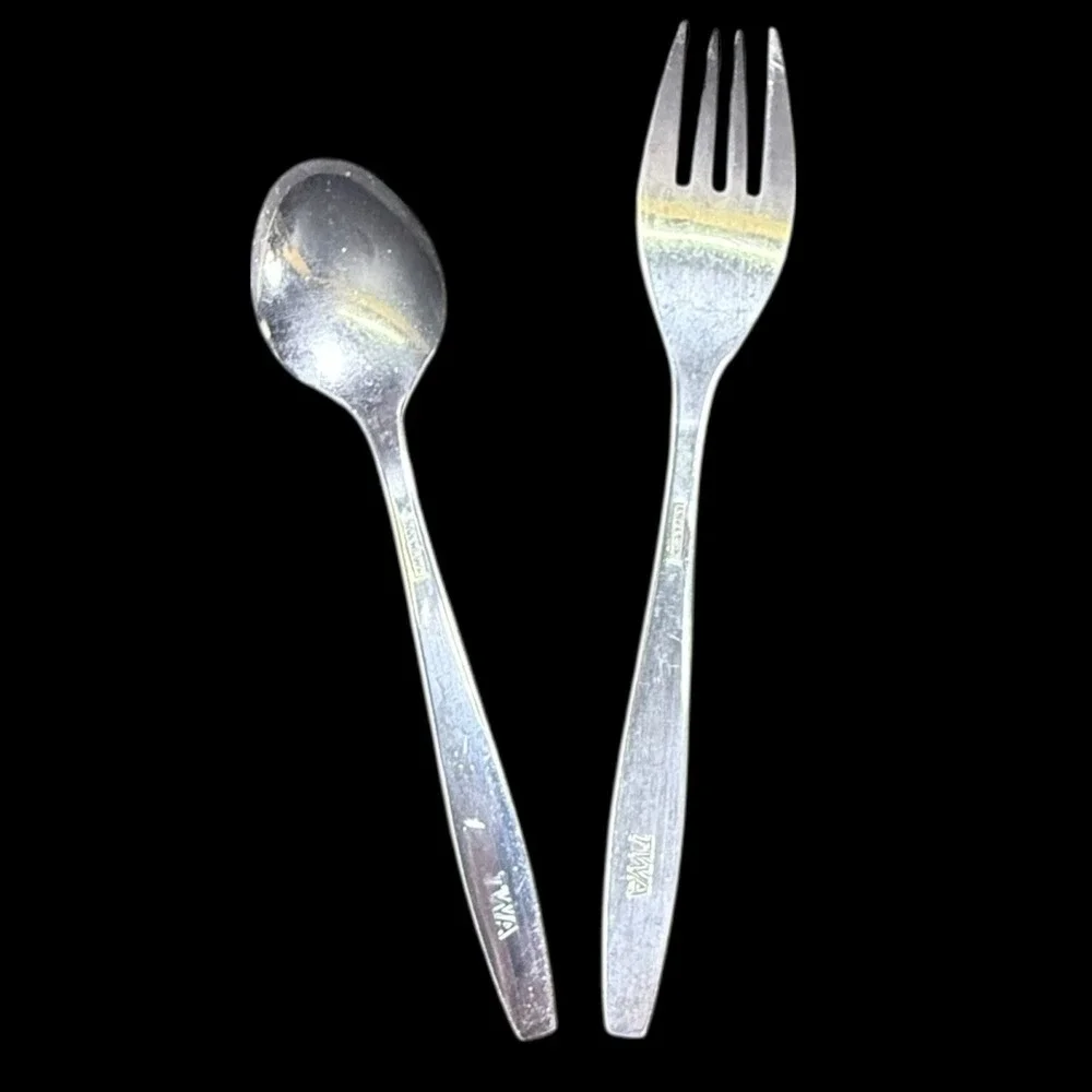 Lot of 2 Pieces TWA AIRLINE FLATWARE Fork‎ Spoon TRANS WORLD AIRLINES Vintage